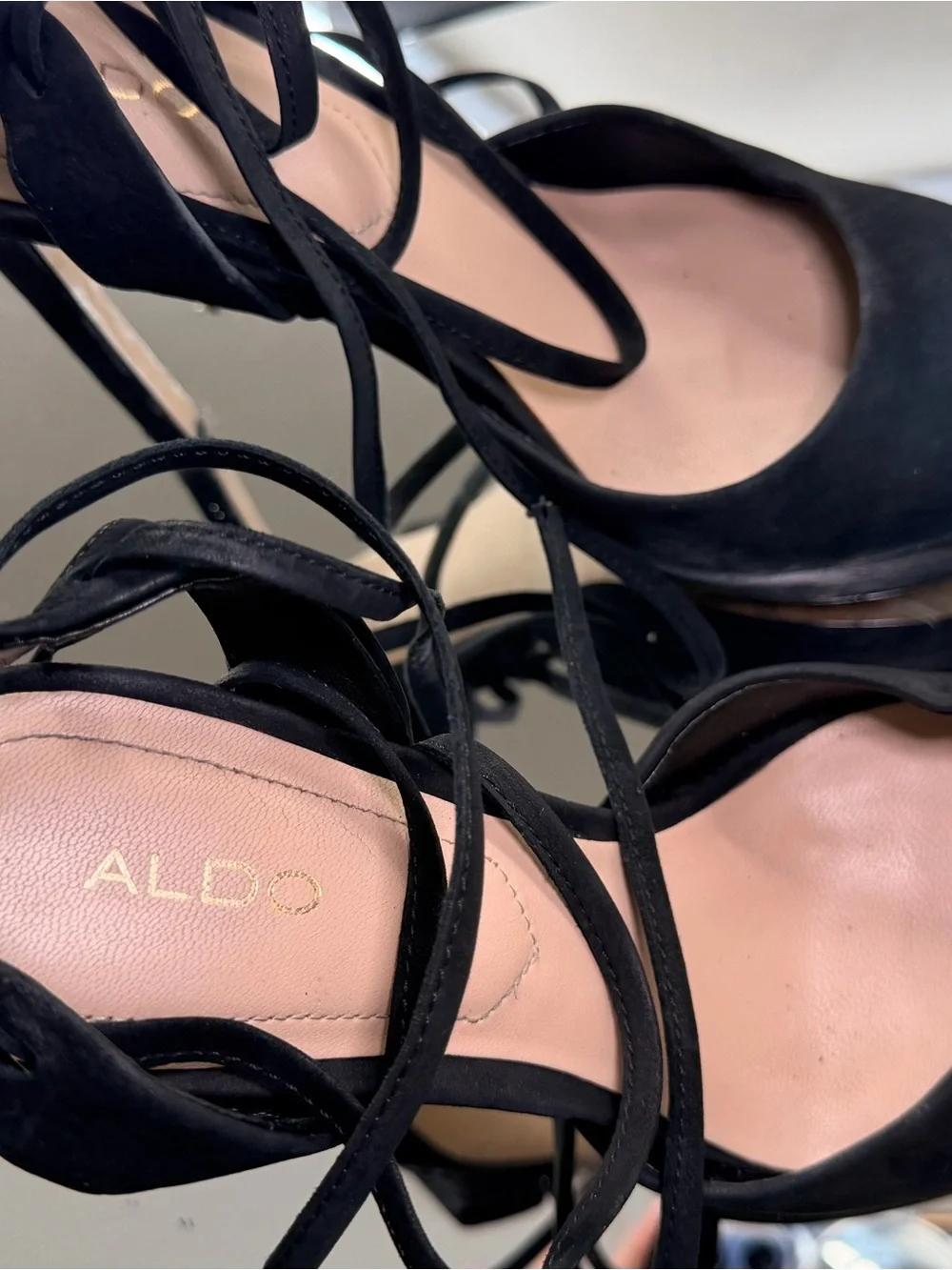 Aldo Black Suede Lace-Up Platform Heels